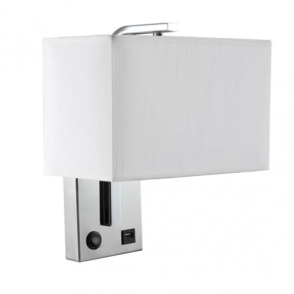 Zarivy Wall Light 1xE27 and Agatha USB Port in Chrome Finish and White Panel. Measurements: 27x25x15cm. Includes Switch for Convenience and Style in Your Space. Ideal for Any Environment. - Image 1