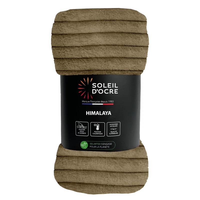 Soleil d'ocre, Flannel and Velvet Bed Cover 220 x 240 cm Himalaya Camel