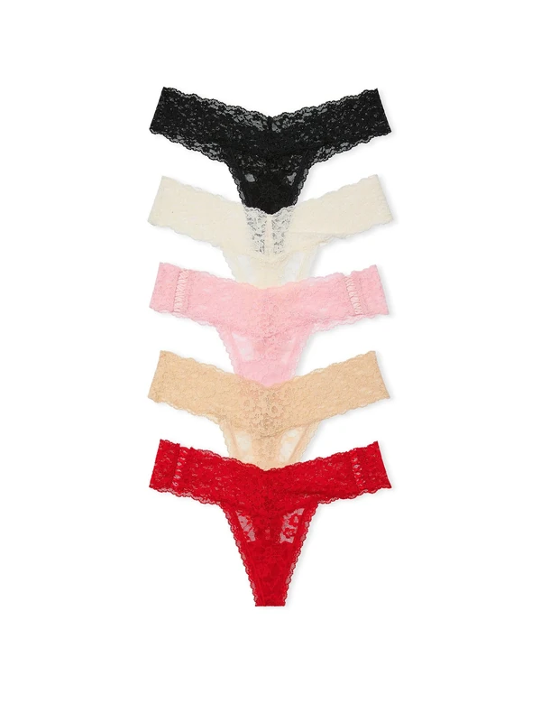 Victoria's Secret Lacie Thong 5 Ct Panty Pack GEN BUNDLEC001 4YXY, Multi, XL