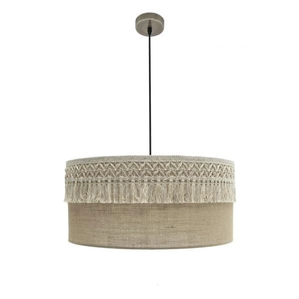Pendant 3xE27 in Leather with Bag, dim. 60x60 cm, with Trimmings, Ideal for Decorative Lighting and Atmosphere of Spaces. - Image 1