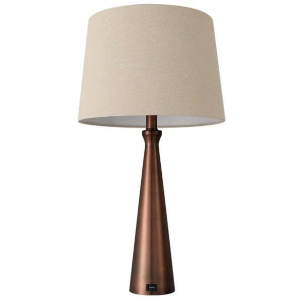 Zarivy 1 x E27 Brown Table top, 61 x 33 x 33 cm, with USB Port, Ideal for Illuminating workspaces and offering Charging of Devices. - Image 1