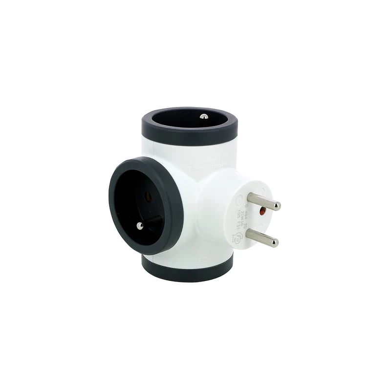 Zarivy 694520 2P+T Multi-Plug Adapter with 3 Side Outlets, White/Dark Grey, Conveniently Connect to Multiple Devices at Home or Office, Ideal for All Spaces! - Image 1