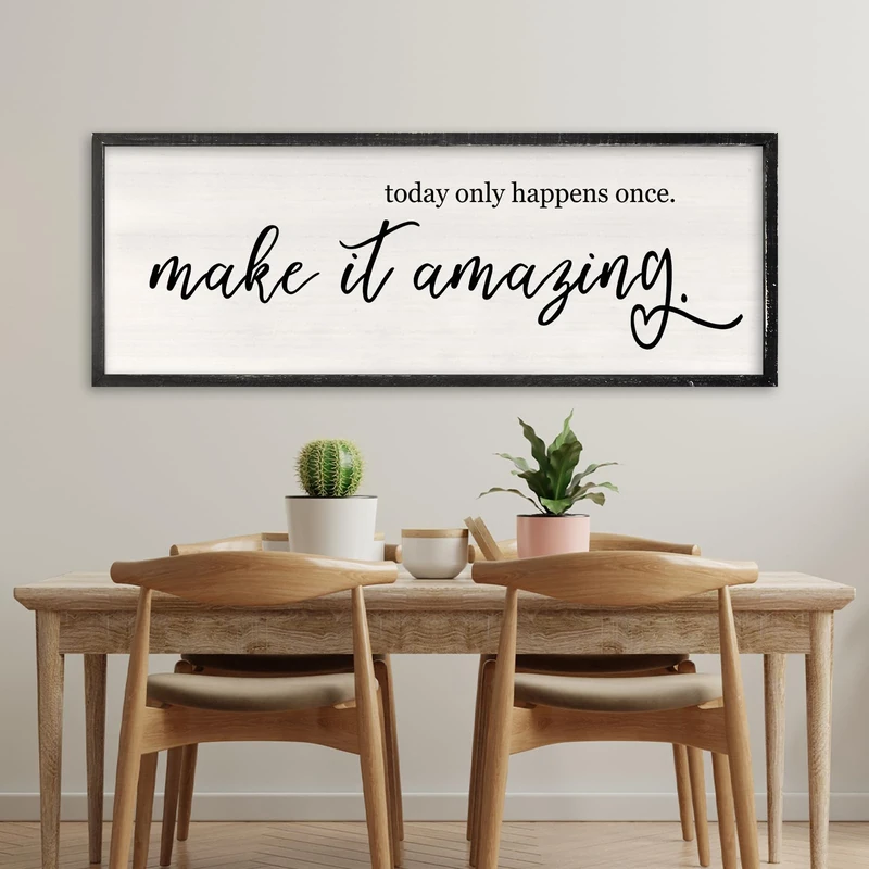 Today Only Happens Once Make It Amazing Wall Art Decor 40x15 Inch Large Inspirational Quote Sign Rustic Living Room Vintage Wood Frame Office Motivational Home Wall Hanging (Black)