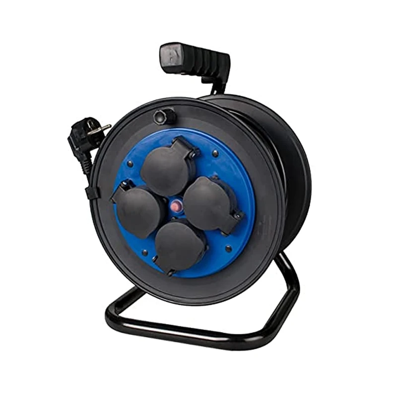 25 m 3x1.5 mm cable reel with 4 bipolar sockets and T/TL protection. Ideal for outdoors, it has IP54 caps that protect from moisture and dust. Perfect for home and work.