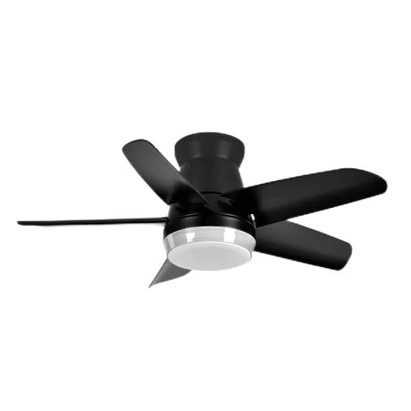 Zarivy DC Neutron 24W fan in stylish black, 2400 lm. with 5 blades, 91 dB noise and adjustable light (3000K, 4500K, 6000K). Remote control, timer and memory included.