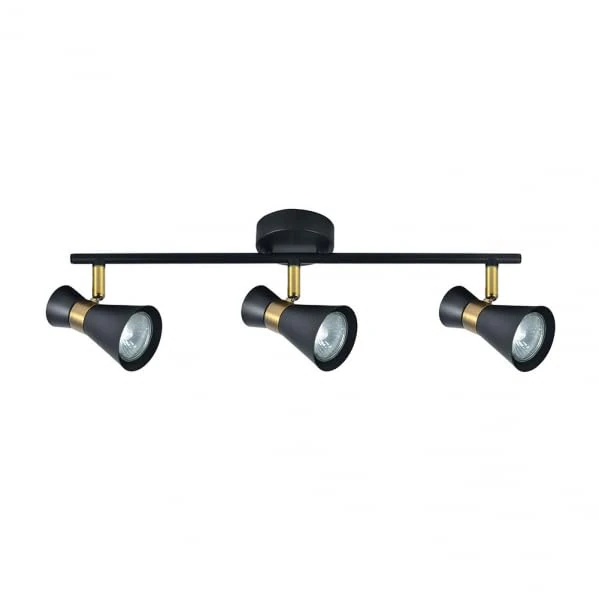Maximum Power Strip 3xGU10 in Elegant Black and Leather, with Dimensions of 15 x 48.5 x 8.5 cm. Ideal to Illuminate Your Space with Style and Sophistication. - Image 1