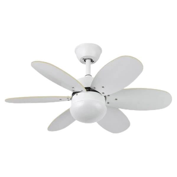 Zarivy DC Fan 2xe27 White with 6 Blades, Reversible White/Beech, 41x85cm, Remote Control and Timer – Ideal for refreshing spaces.