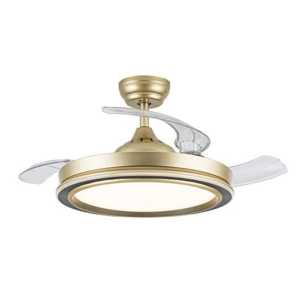 Zarivy Picolo DC Fan 72W, 6226 LM in Elegant Gold/Black, 3 Blades, 106° Rotation, Light Options (3000K, 4000K, 6500K), Remote Control, Memory and Timer, Ideal for Your Home.