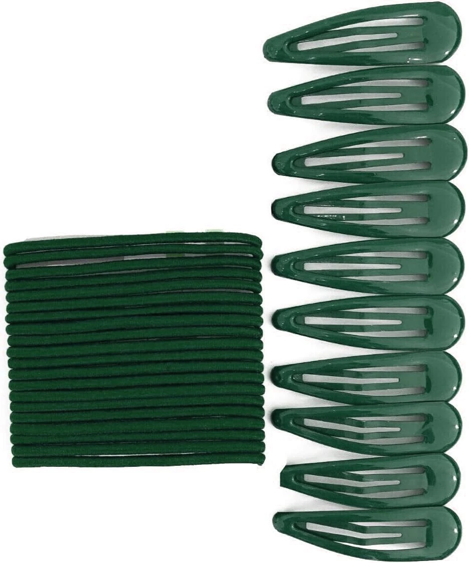 30 PCS Sleepie Elastics Hair Head Bands Snap Clips Hairbands Bobbles SCHOOL SET (Emerald Dark Green)