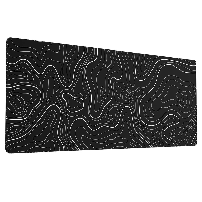 Ovenbird Large Gaming Mouse Pad with Stitched Edges, Topographic Map Topo Mousepad Gaming, Extended XL Large Mousepad with Anti-Slip Base, Cool Mouse Pads for Desk, 31.5 x 11.8 in, Black