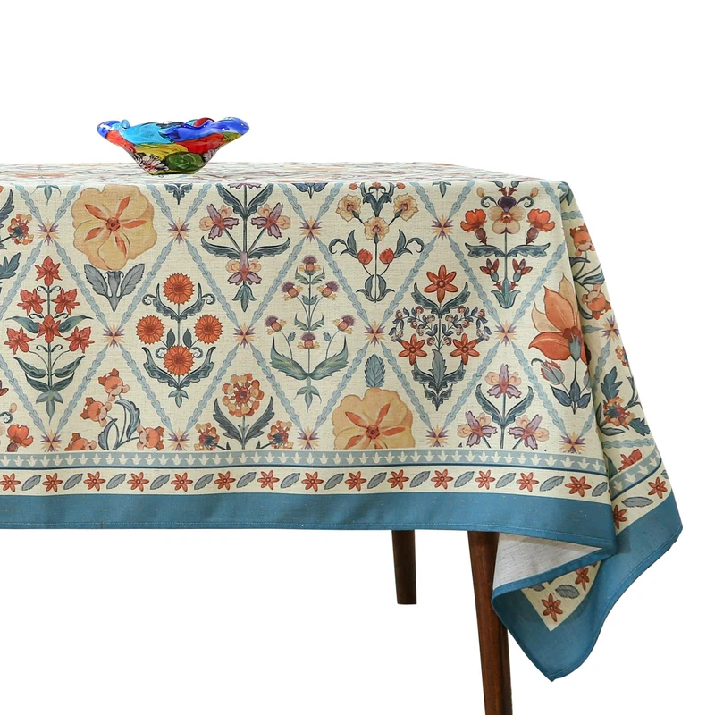 ISAENNE Designer Elegant Linen Rectangular Tablecloth,118"x67"-Floralsea A