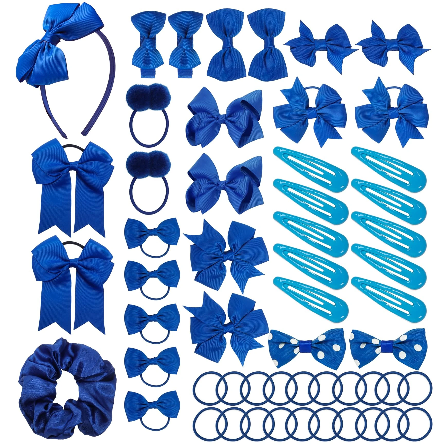55Pcs Girls School Hair Accessories Royal Blue Bow Hair Clips Bow Headband Ponytail Holder Elastics Bands Ribbon Hair Barrettes Girls Hair Accessories Christmas Birthday Gift