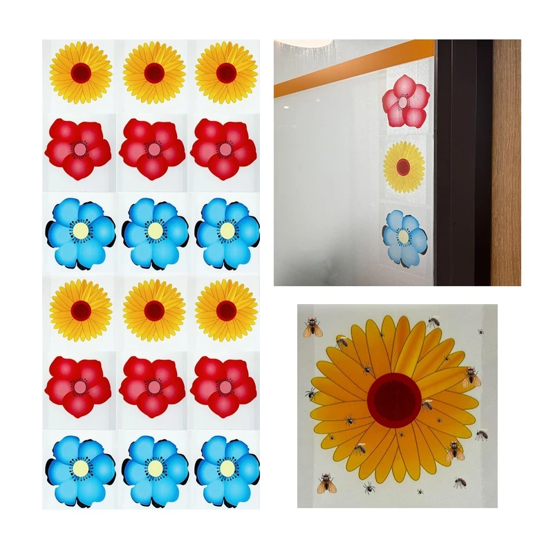 REDORELA Window-Stickers Fruit Fly Killer Houseflies-Catcher 30PCS Floral Pattern Sticky Glue Fly Gnat Trap for Plant Home Insect Indoor Decoration Style Sunflower Yellow Blue Red