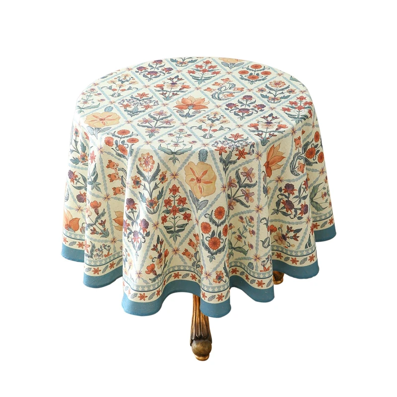 ISAENNE Designer Elegant Round Linen Tablecloth,Diameter 67"-Floralsea A