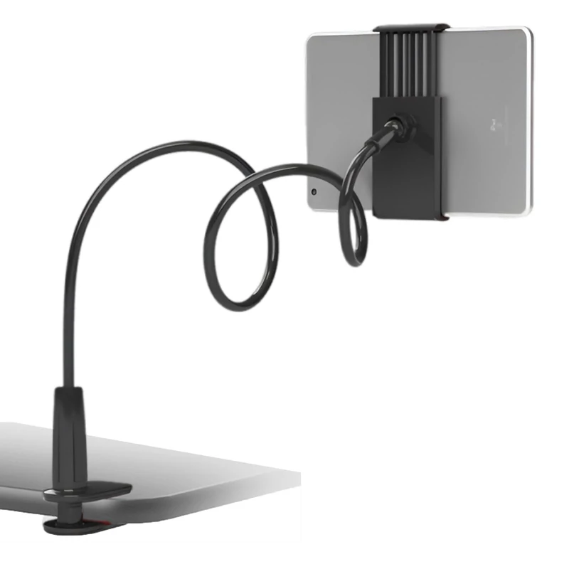 ZQuintuplian Tablet Holder, Tablet Stand for Bed Gooseneck Mount Flexible Arm 360 Clip, Flexible Arm Clip Tablet Mount, Kindle Holder for Reading in Bed, Black