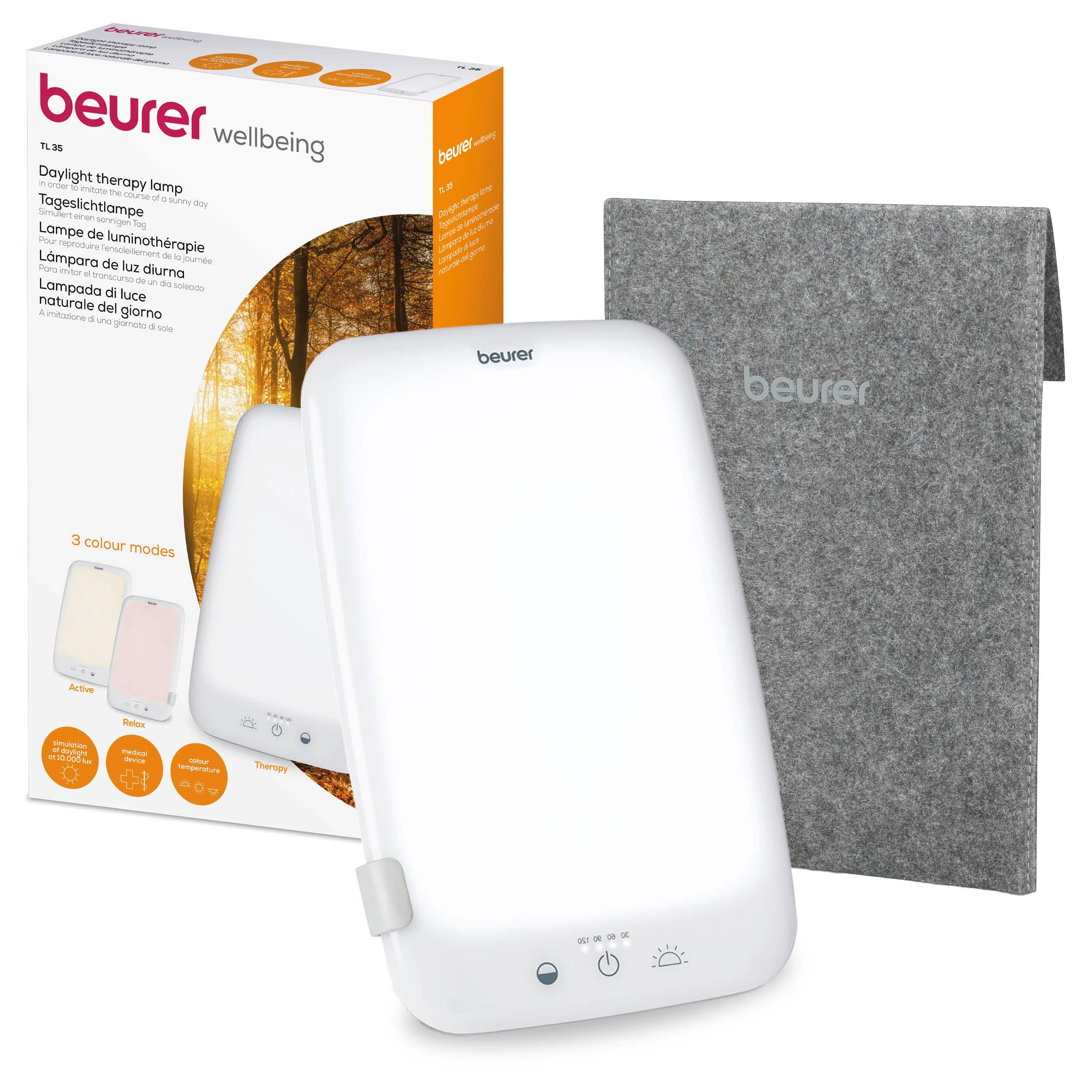 Beurer TL35UK SAD lamp, Simulation of Daylight, with 3 Colour temperatures for a Regulated Day-Night Rhythm, 10,000 lux, Medical Device, Removable Stand, with dimmer