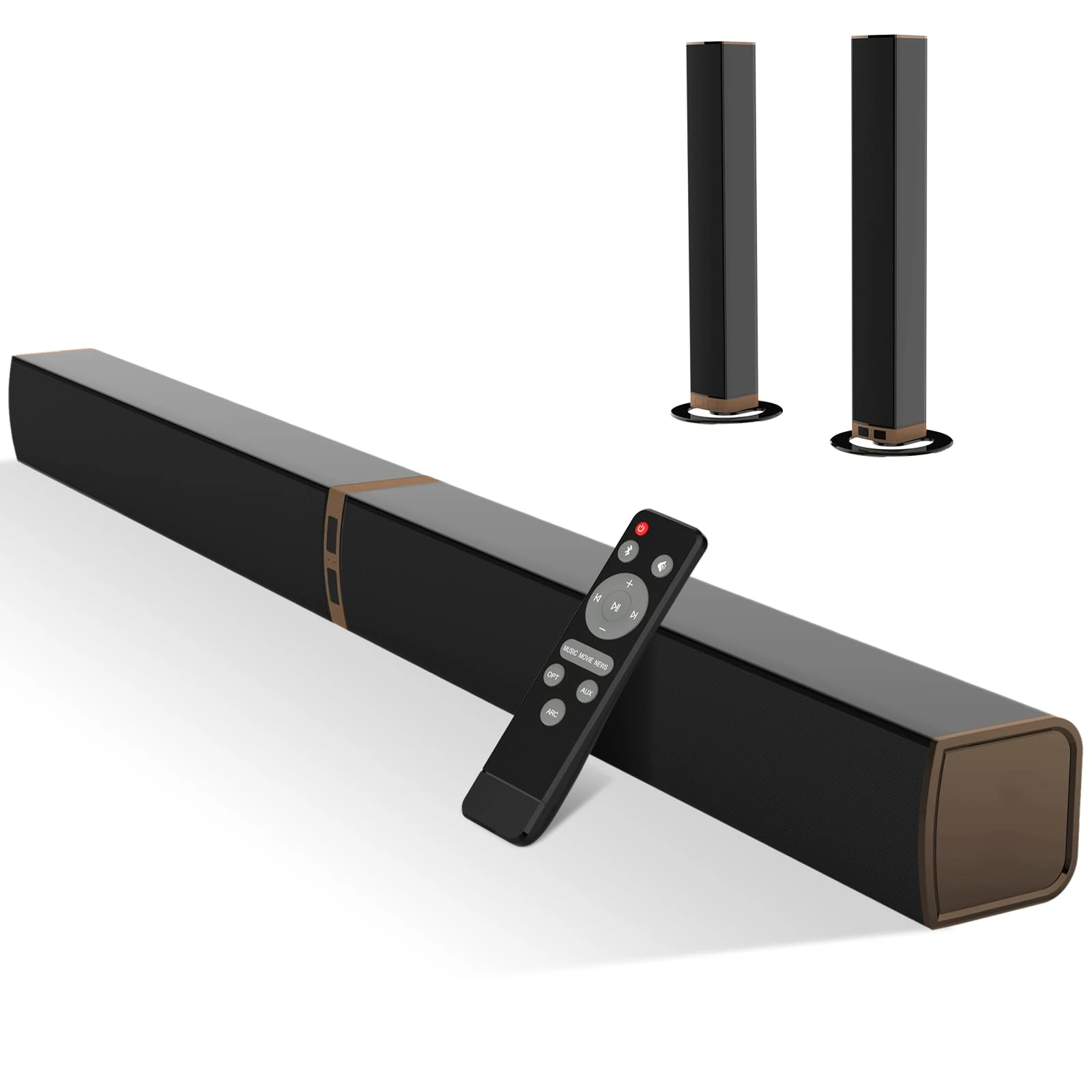 HoYLluDLL 2-in-1 soundbar TV speaker with powerful audio, soundbar for TV with HDMI-ARC/Optical/AUX connection (Brown)