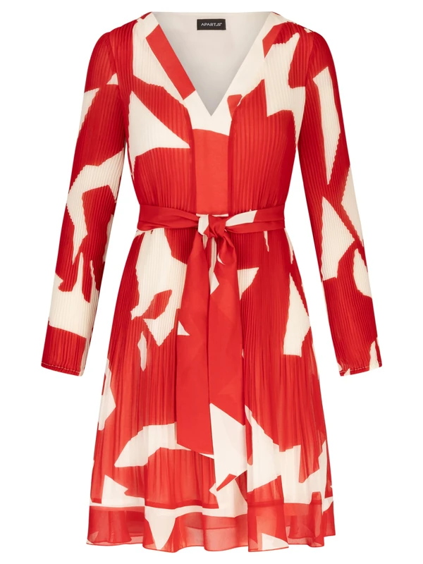 APART Fashion Women's Apart Kleid mit Allover Druck und Plissee Falten Dress, red-Cream, 16