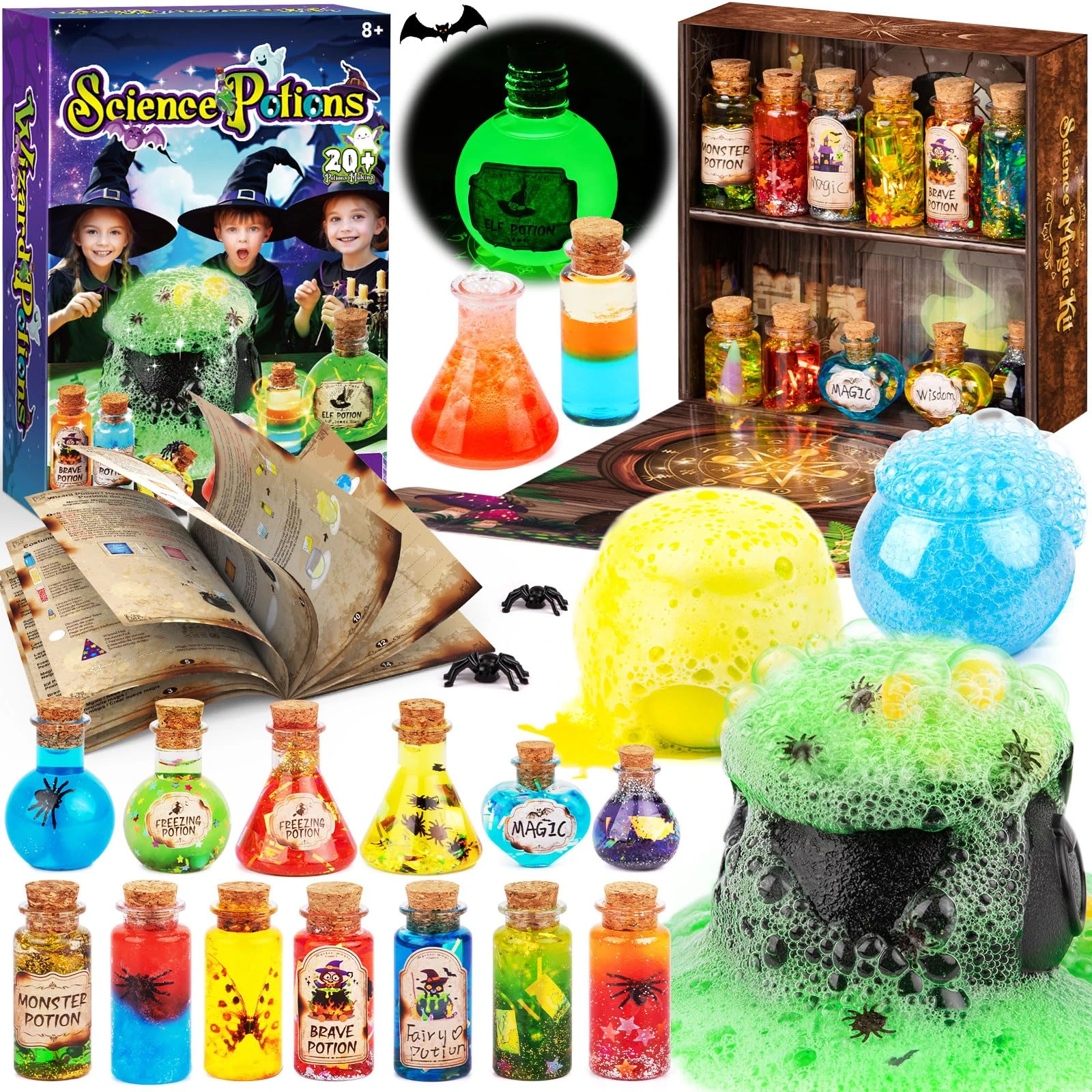 Science Potions Kits for Kids, Mix 20+ Magic Experiments Potions with Magic Cauldron, Creative Halloween Birthday Gift Toy for Boys Girls Age 8-12