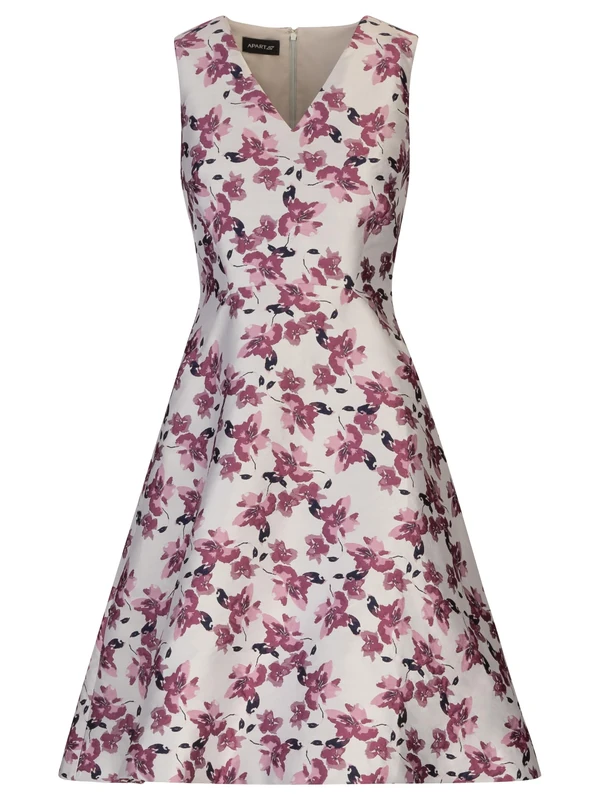 Apart Jacquard Dress Made from a Jacquard with All-Over Blossoms, Plum-Multicoloured, 16