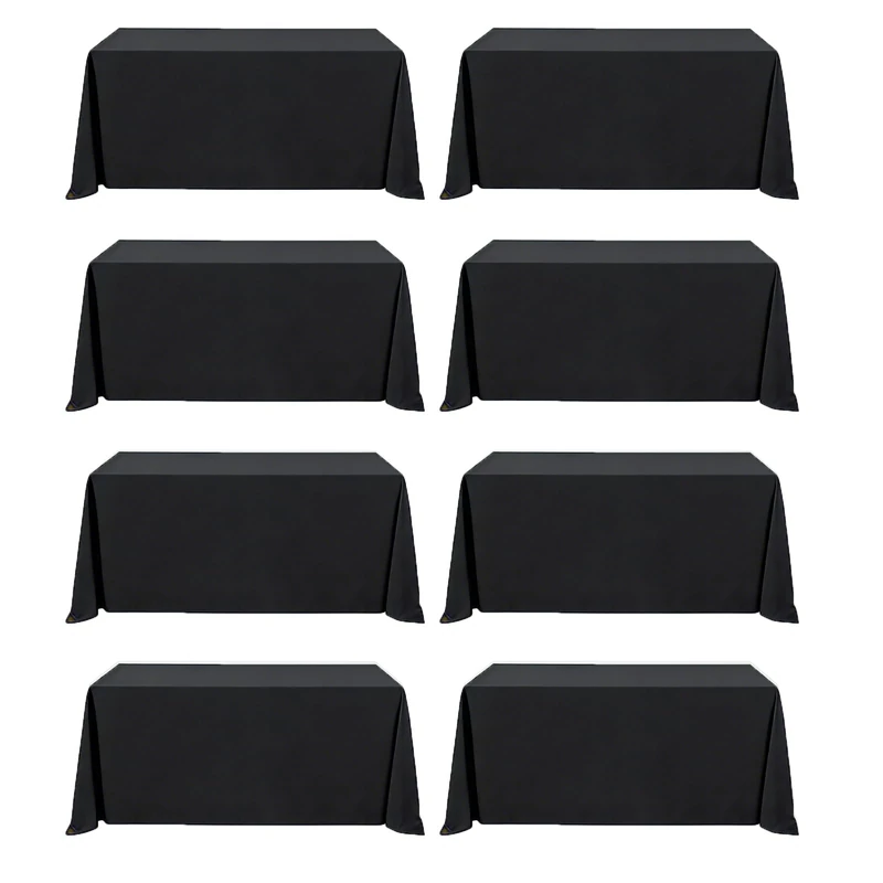 8 Pack Black Tablecloths 90 x 156 Inch Rectangle For 8 Foot Tables