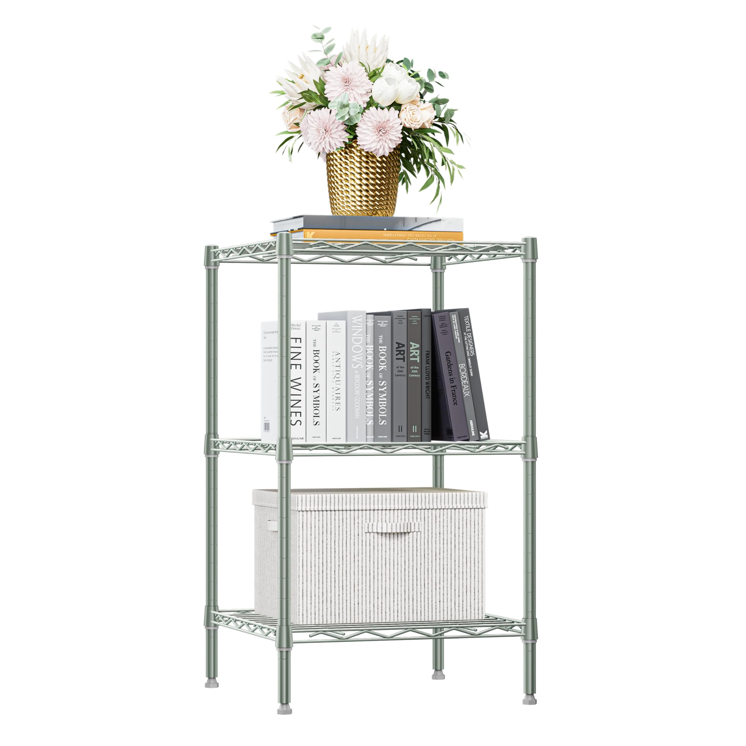 M MZG 750 lbs 3-Shelf Storage Shelves Wire Shelving Unit Standing Metal Rack for Small Places Narrow Wire Rack for Bathroom, Green 35 x 35 x 64.8 cm