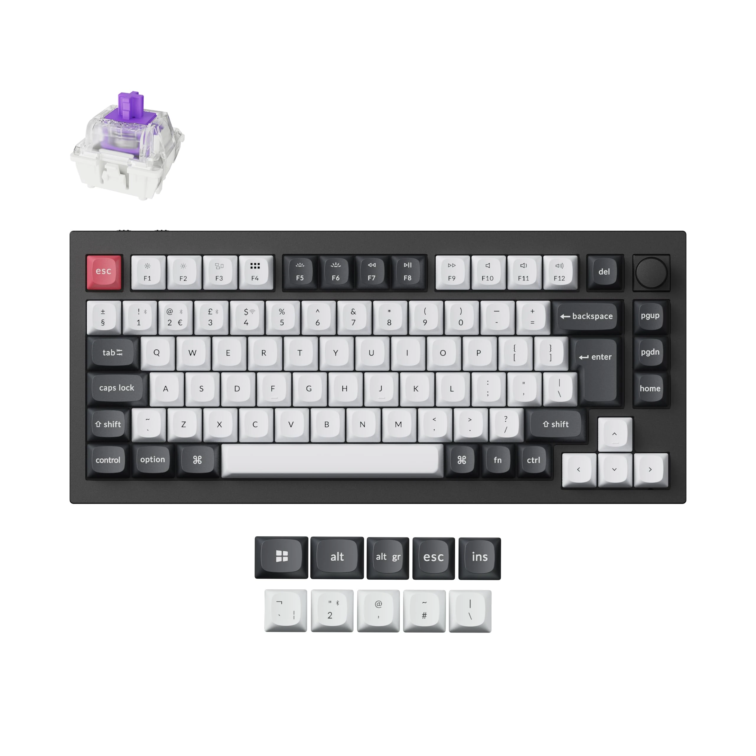 Keychron Q1 HE Custom Mechanical Knob Keyboard, Hot-Swappable Full Metal with Hall Effect Gateron Double-Rail Magnetic Nebula Switch, 2.4 GHz/Bluetooth/Wired Gaming Keyboard -UK Layout Carbon Black