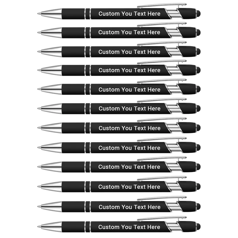Zoonnis 300 Pcs Personalized Ballpoint Pens with Stylus Tips for Business Personalised Engraved Pen In Bulk for Women Men with Name Text Customised Pen Writing Custom Pen With Black Ink for School