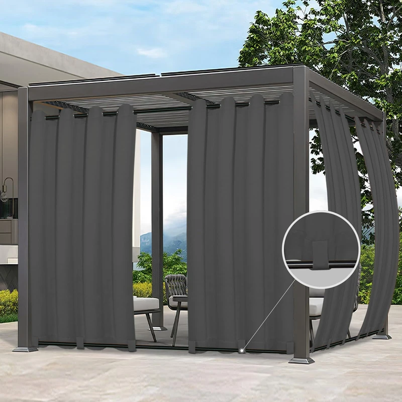 Easy-Going Outdoor Curtains Waterproof Windproof Weatherproof Curtain for Patio, Cabana, Porch, Pergola and Gazebo, Grommet Top and Tab Bottom Drape, 6panels, 54x84 inch, Grey