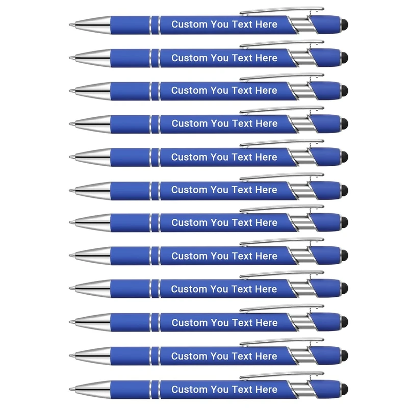 Zoonnis 300 Pcs Personalized Ballpoint Pens with Stylus Tips for Business Personalised Engraved Pen In Bulk for Women Men with Name Text Customised Pen Writing Custom Pen With Black Ink for School