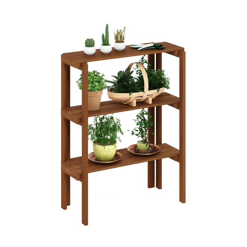 Furinno TIOMAN Plant Shelf, 3-Tier Plant Stand, Display Shelf, for Multiple Plants, Plants Pot, Easy Toolless Assembly, Patio, Balcony, Garden, Natural