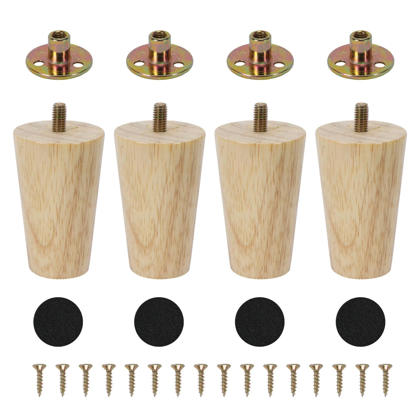 Zythrem Wooden Furniture Legs 8cm/3 inch Wooden Sofa Legs Bed Leg Set of 4 Chair Leg Table Cabinet Leg Replacement Furniture Feet Mounting Plates Screws Protection Pad for Sofa Couch Bed TV Stand