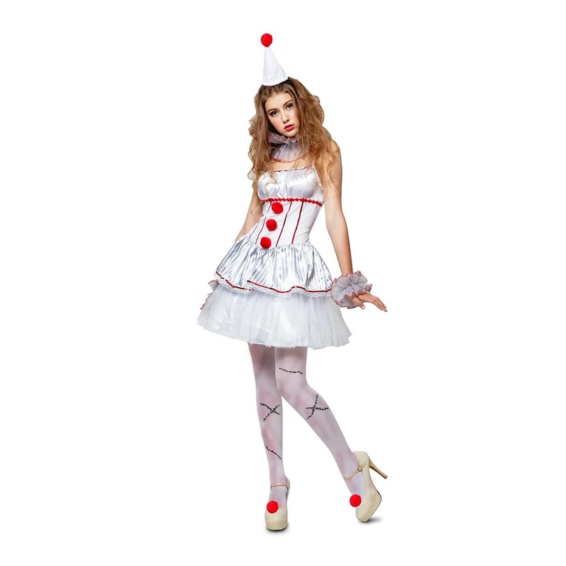 viving - Mystic Clown Costume Dress, Cuffs, Choker and Headpiece Size XXL, Multicolor (1)