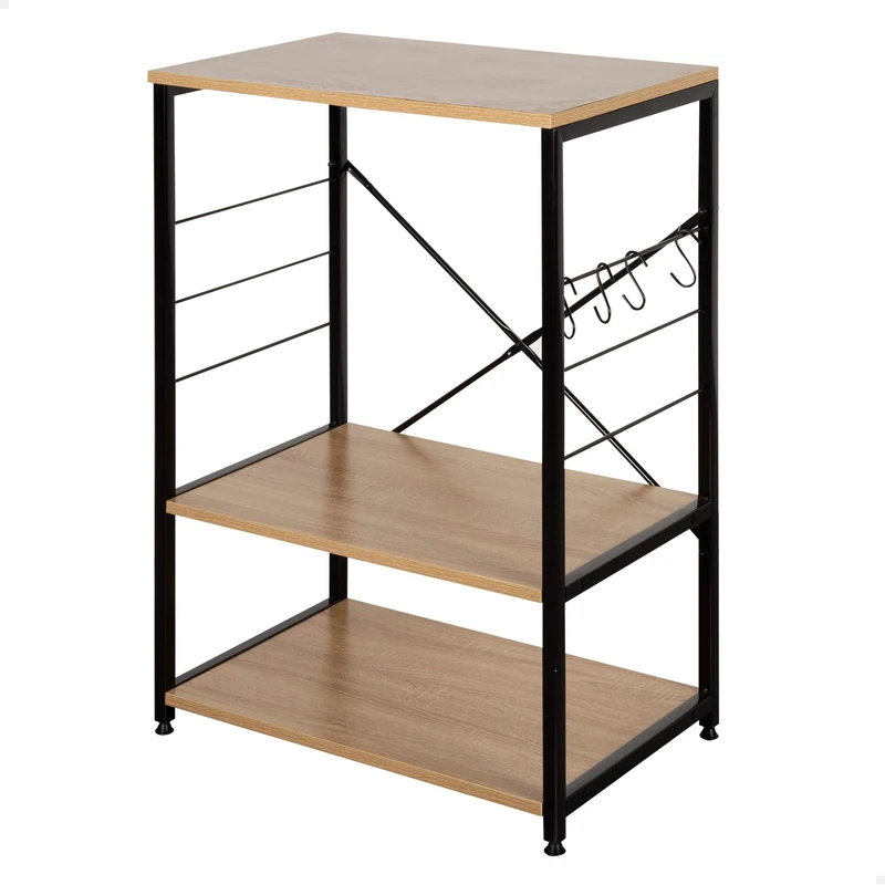 AKTIVE 18425 MAX Home Kitchen Side Cabinet, 60 x 40 x 82 cm, Wood and Steel, 3 Levels and 4 Side Hooks, Adjustable Feet, Pantry Cabinet, Microwave Stand - Image 1