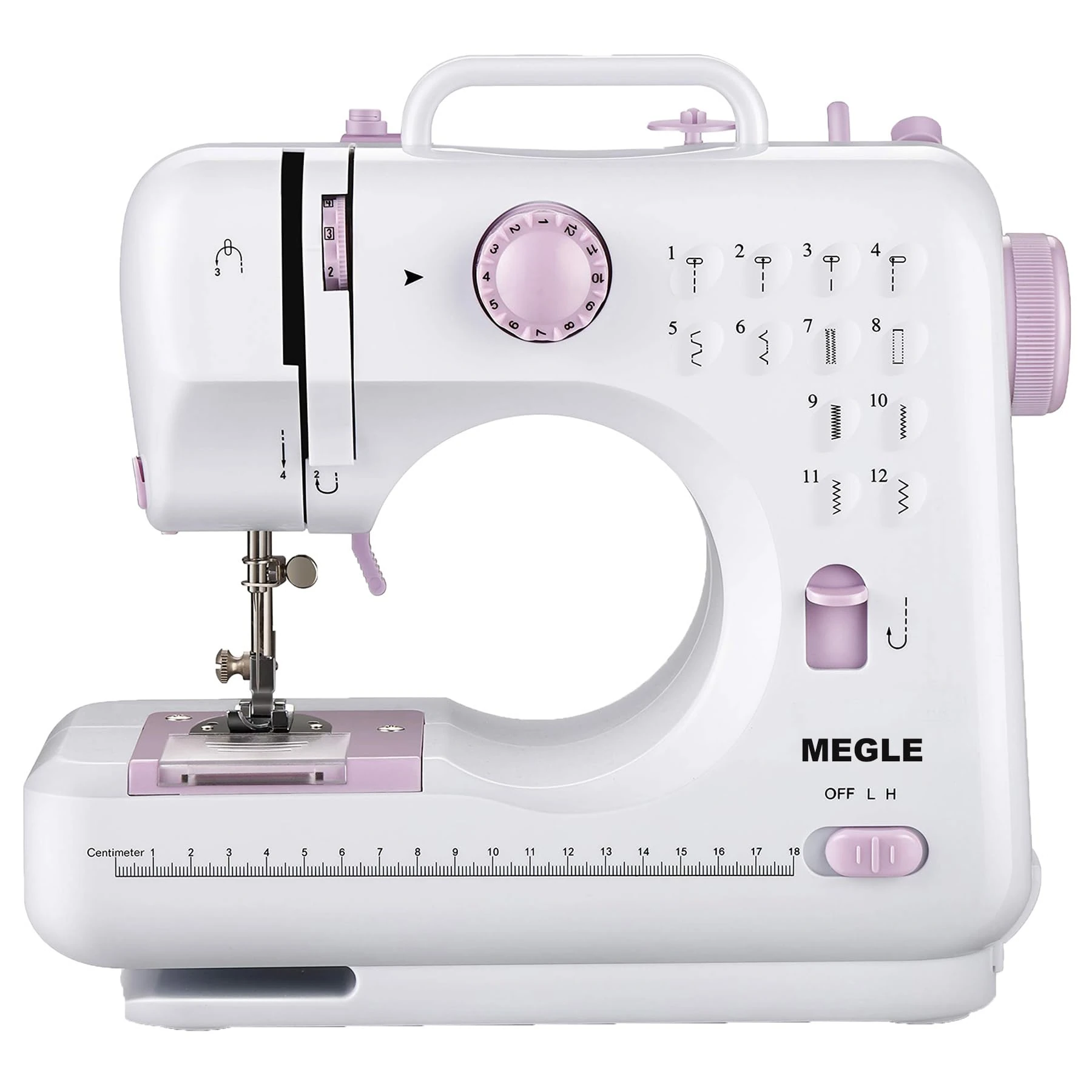 Sewing Machine for Beginners with Foot Pedal, Multifunctional Household Sewing Machine, Automatic Thread Rewind, Double Thread and Double Speed, 12 Build-in Stitches, MEGLE FHSM-505