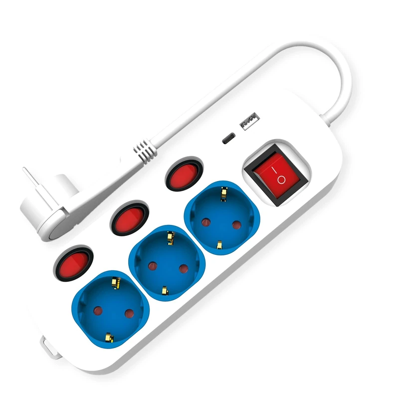 ROLINE 3 Way Power Strip with Switch, USB Charger A+C, 3 m