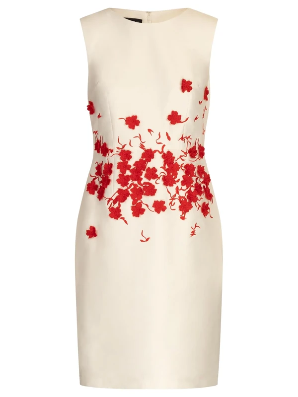 APART Fashion Women's Apart Etuikleid mit Leuchtend Roten 3-d Blüten Cocktail Dress, Cream-red, 12