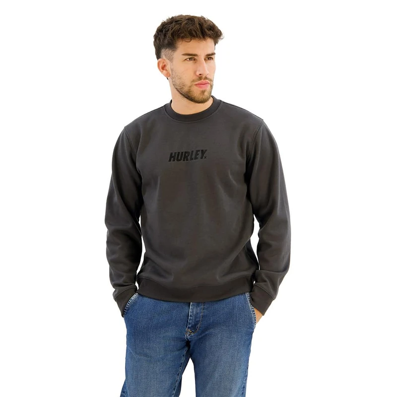 Hurley Men's Adios Heat Fleece Crew Sweatshirt, Dark Stone Grey, XXL