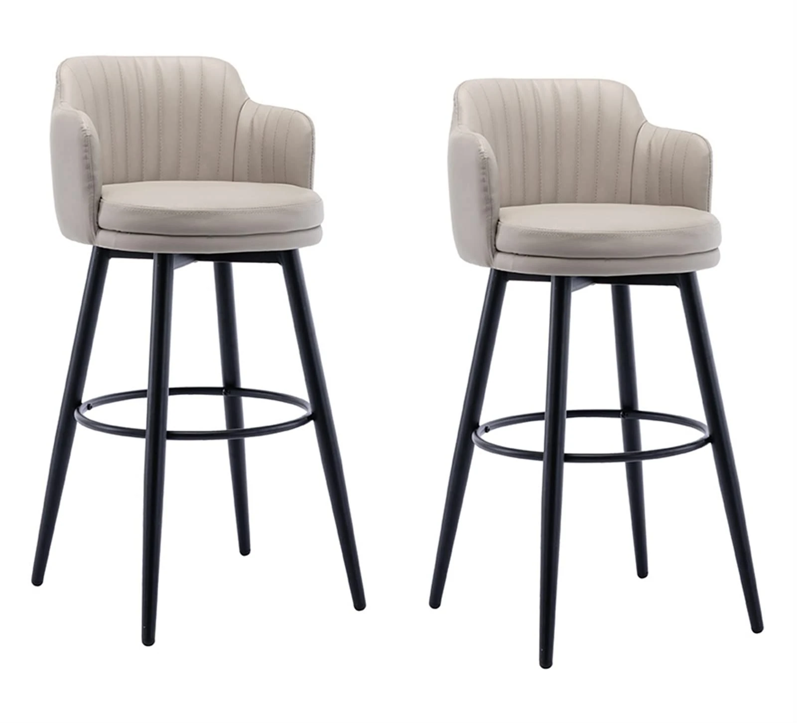 Barstools Swivel Bars Chair Bar Set of 2 with Back Kitchen Island Bar Stools Counter Height with Arms, Nappa Leather Black Metal Legs Black Footrest for Pub Home Bar Dining Room ( Color : Khaki , Size