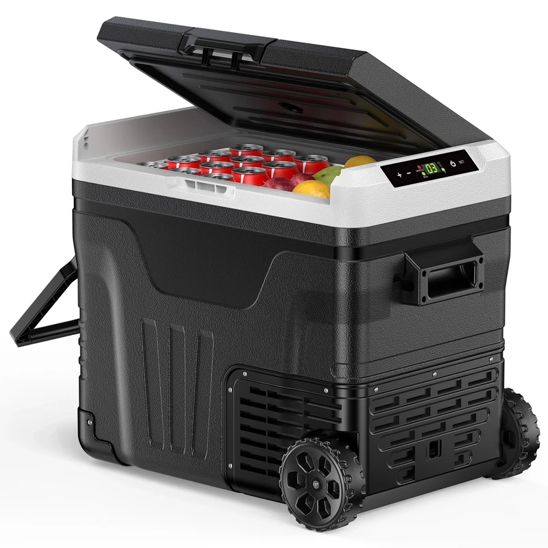 EUHOMY 50L Car Fridge,12V Refrigerator -20℃~20℃,Camping Fridge 12/24V DC, 220-240V AC with APP control, 12V Portable Freezer with Wheels for Camping, RV, Travel, Fishing, Outdoor