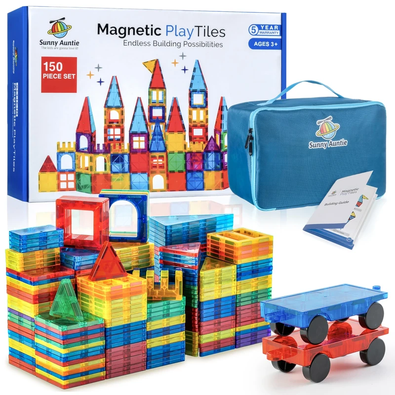 SUNNY AUNTIE Magnetic Tiles 150 PCS, Magnetic Tiles for Kids & Toddlers, Toy for 3 4 5 6 7 8 Year Old Boys & Girls, Gift Box, XL SET