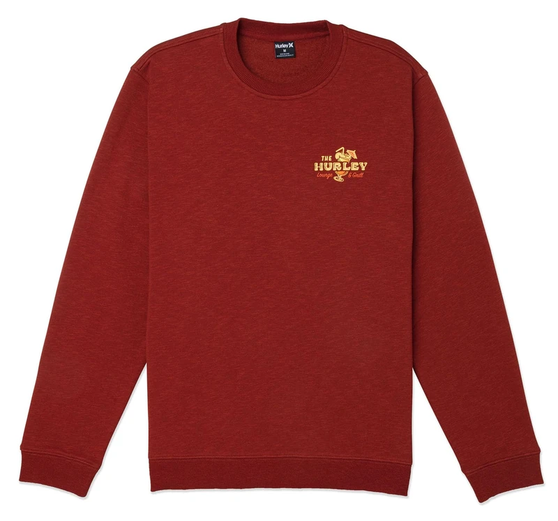 Hurley Lounge Slub Fleece Crew Sweatshirt Men, Brickyard, L