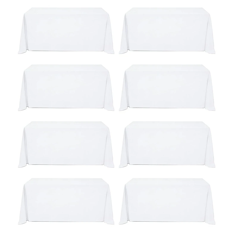 8 Pack White Rectangle Table Cloth 90 x 156 Inch For 8 Foot Tables