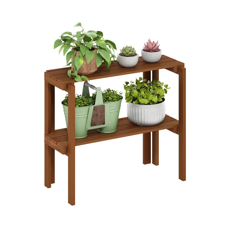 Furinno TIOMAN Plant Shelf, 2-Tier Plant Stand, Display Shelf, for Multiple Plants, Plants Pot, Easy Toolless Assembly, Patio, Balcony, Garden, Natural