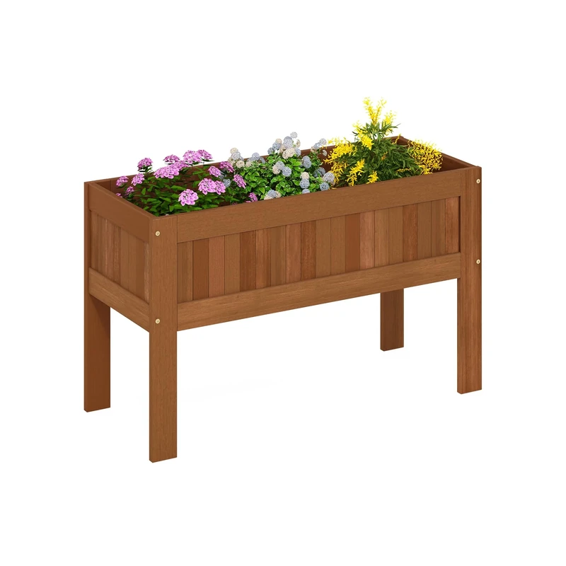 Furinno TIOMAN Planter Box, Outdoor Elevated Standing Planter Box, Raised Garden Bed with Legs, Outdoor, Indoor, Garden, Patio, Balcony, Natural