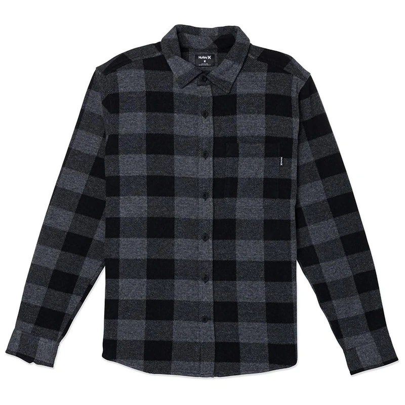 Hurley Men's Portland Knit Flannel Shirt, Black, XL