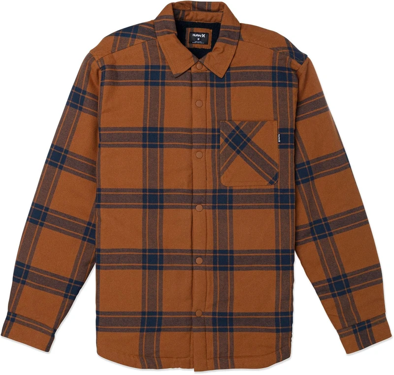 Hurley Men's Portland Sherpa Lined Flannel Shirt, Euro Brown, XL