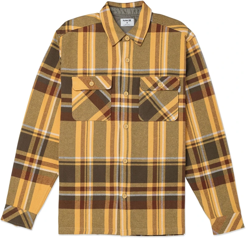 Hurley Men's Santa Cruz Shorline Flannel Ls Shirt, Pebble, XXL