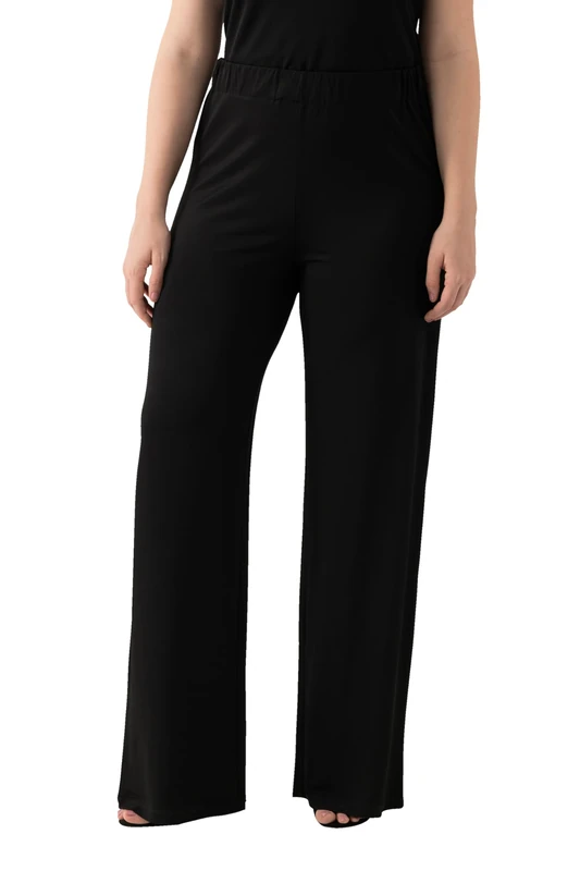 Ulla Popken Women's Slinkyhose, Weites Bein, Elastikbund, piqué Trousers, Wide Leg, Elastic Waistband, Slinky Pique, Black, 50W x 32L
