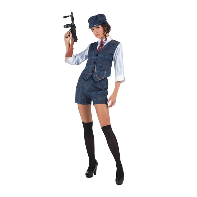 viving - Irish Gangster Costume Cap, Shirt with Vest and Chain, Tie with Barrette, Trousers and Tights Size S (1)